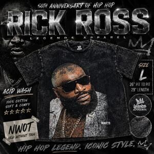 Rick Ross Graphic Tee Large NWOT Acid Wash Hip Hop Rap Shirt